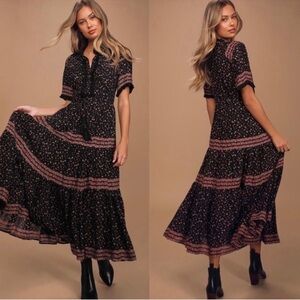 Free People Black and Pink Floral Maxi Dress